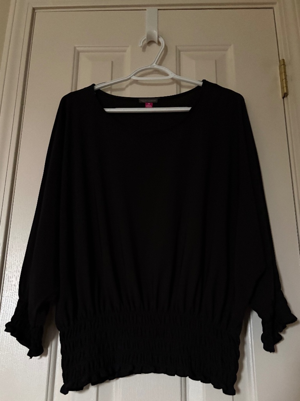 Vince Camuto Size Medium Black Top with Smocked Waist and Cuffs
